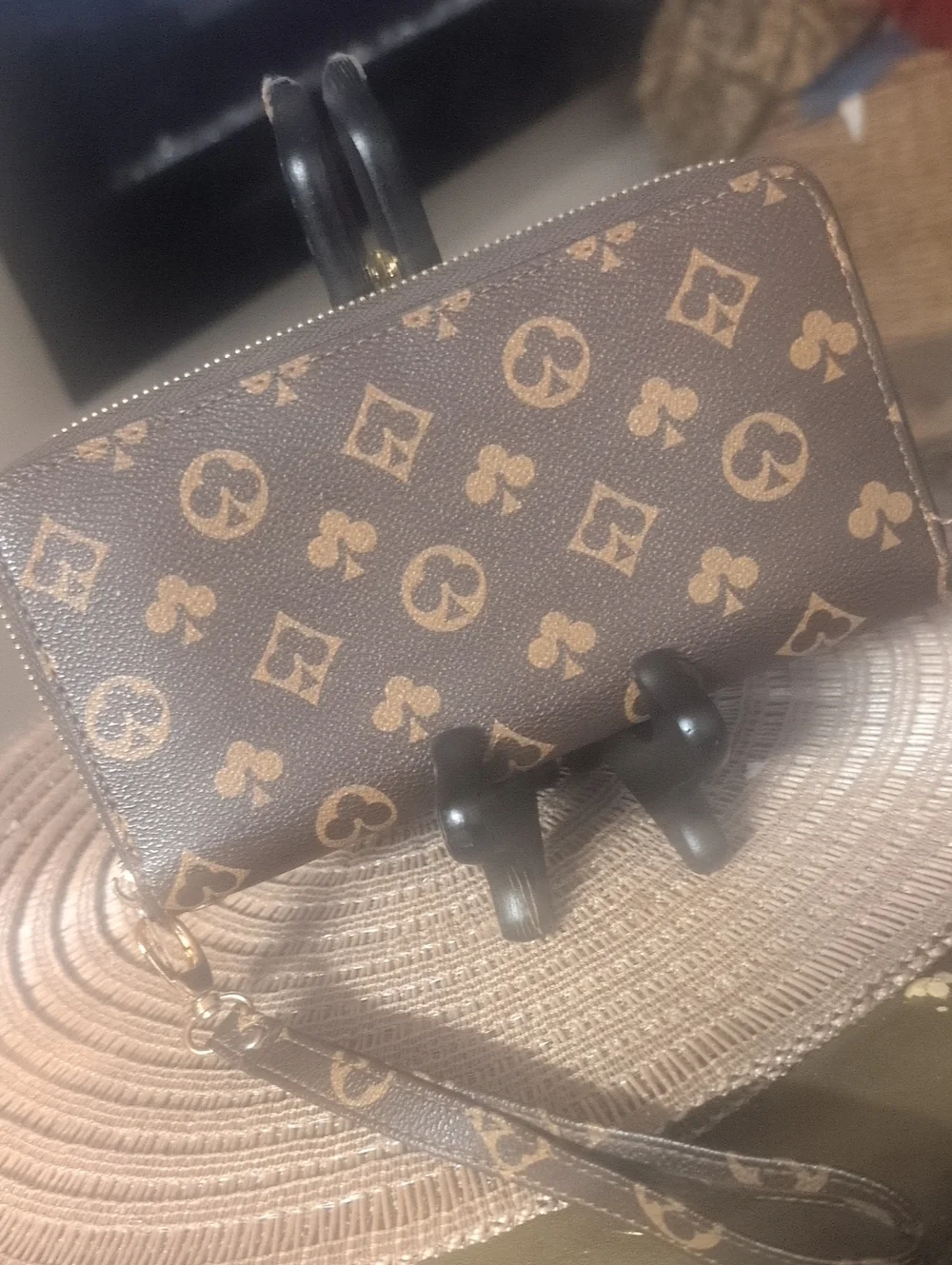 Brown Logo-Print Zip Wristlet Wallet
